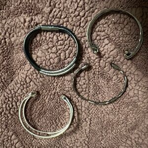 Mixed Metal Cuff Bracelet Set - Silver & Black